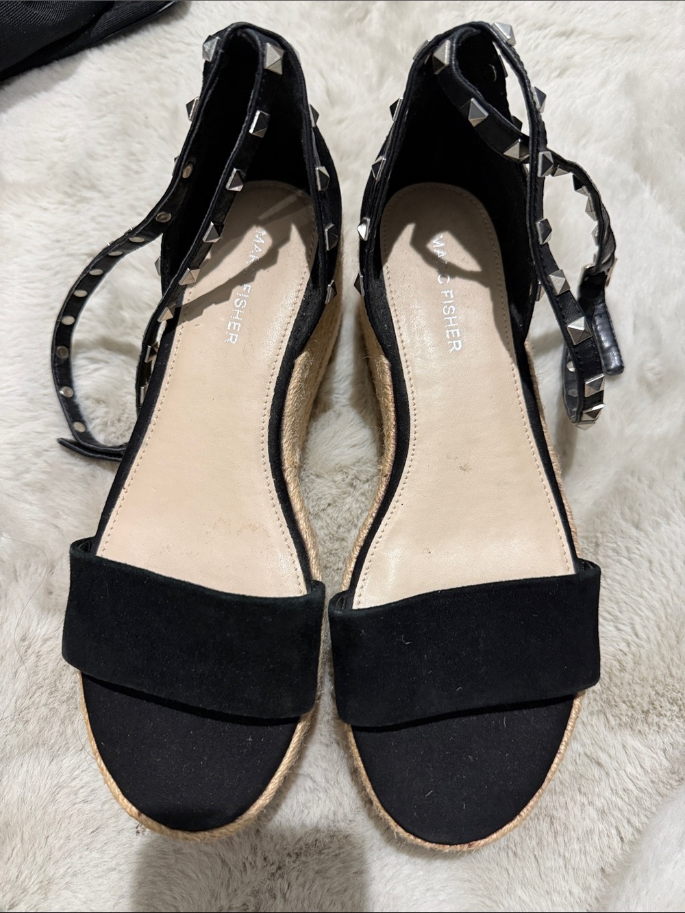 Marc Fisher Black Studded Espadrille Sandals